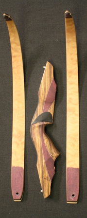 Zebra/Purple Heart Flare with quilted Maple limbs and micarta tips